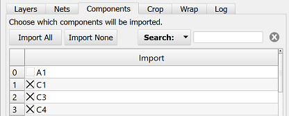 PCB import Components tab.