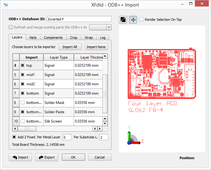 PCB Import window.