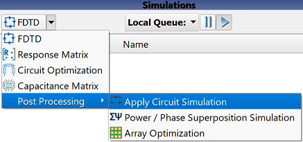 Screenshot of Apply Circuit Simulation menu.