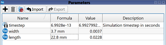 Screenshot of the parameters window.