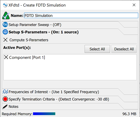 Screenshot of the Create FDTD Simulation window..