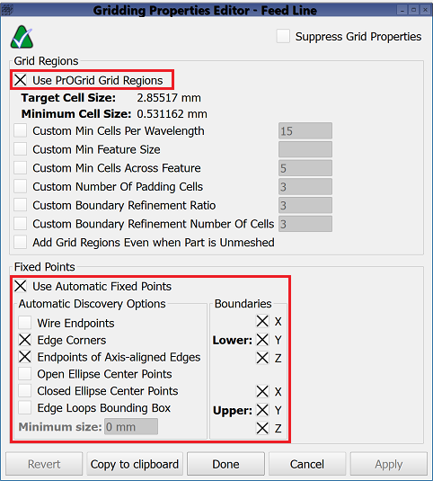 Screenshot of the part's-level Gridding Properties Editor.